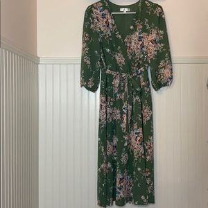 Taylor Jewel Green and Pink Floral Midi Dress